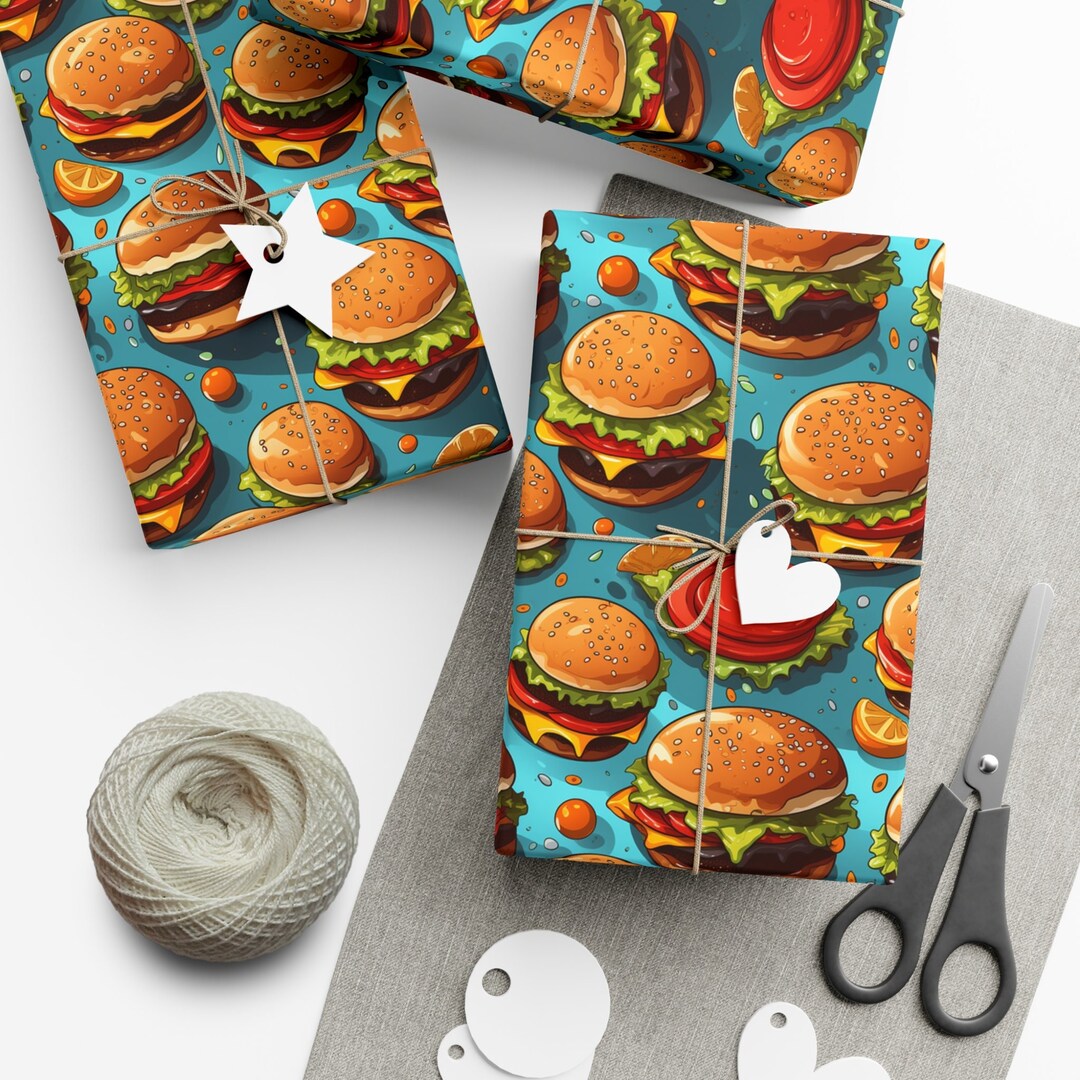 Delicious Burger Gift Wrapping Paper Juicy Cheeseburger Classic Hamburger Savory Patty