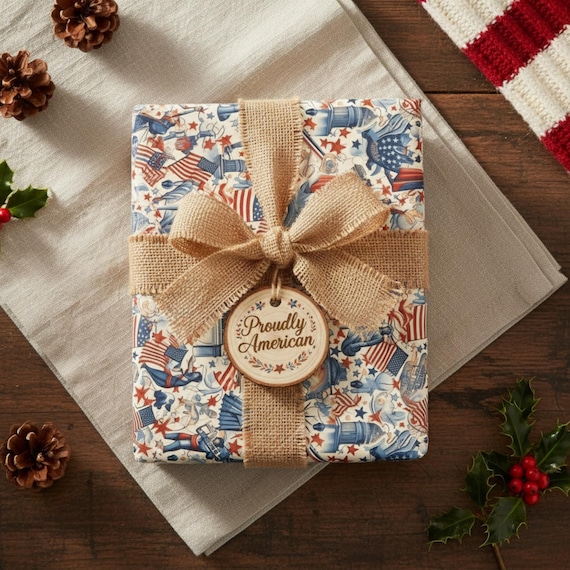 American Patriotic Gift Wrap: Abstract Red, White, and Blue Design