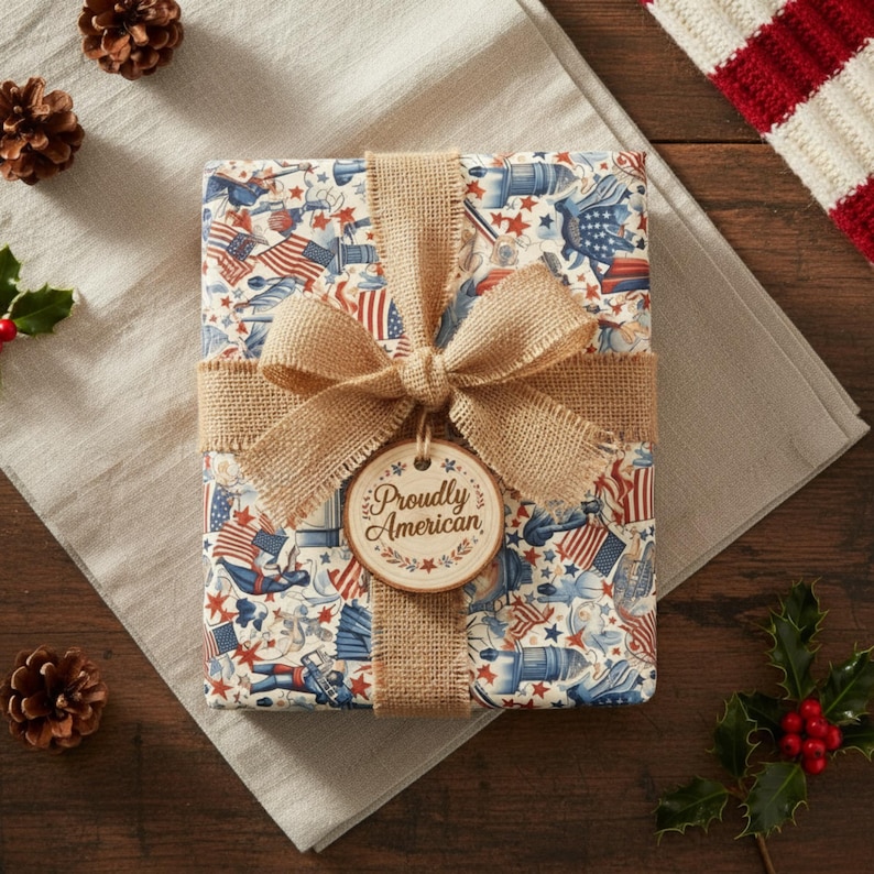 American Patriotic Gift Wrap: Abstract Red, White, and Blue Design image 1