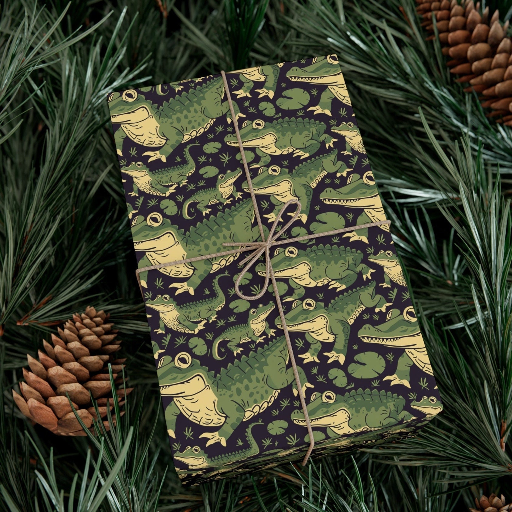 Crocodile Themed Wrapping Paper Wild Jungle Gift Wrap Safari Party Paper Alligator Birthday Wrap Swamp Life Celebration Paper Cajun Swamp