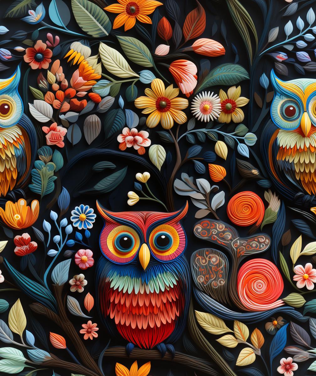 Floral Owl Gift Wrap Paper: Vibrant Artistic Pattern