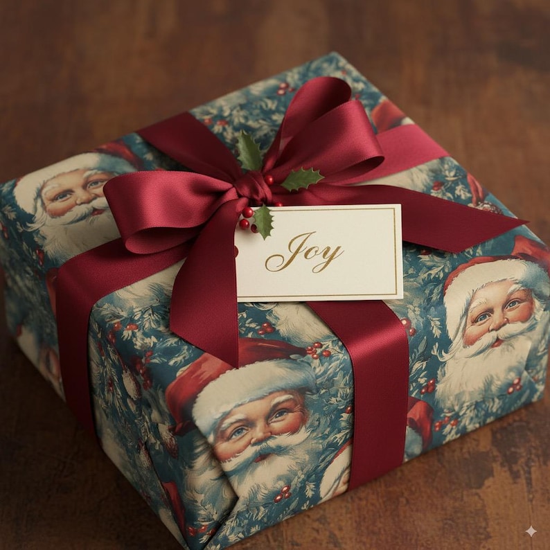 Vintage-Weihnachtsmann-Geschenkpapier: Festliches Weihnachtsgeschenkpapier Bild 2