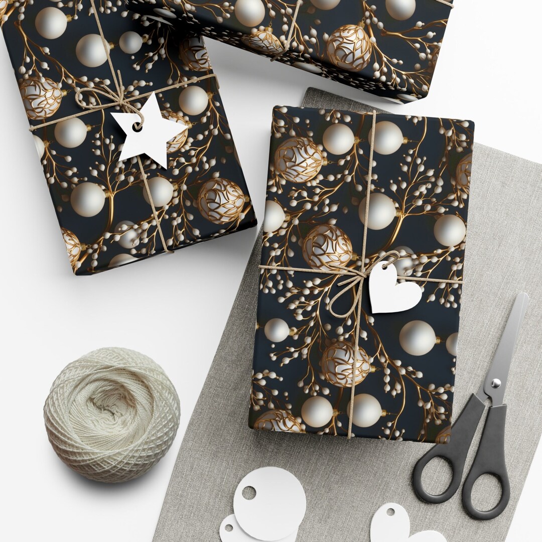 Elegant Ornament Gift Wrap Black Christmas Gift Wrapping Paper Roll