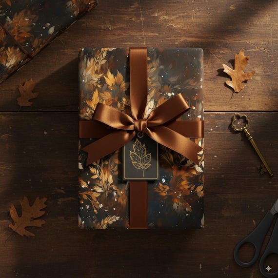 Autumn Leaves Wrapping Paper: Dark Forest Fall Gift Wrap