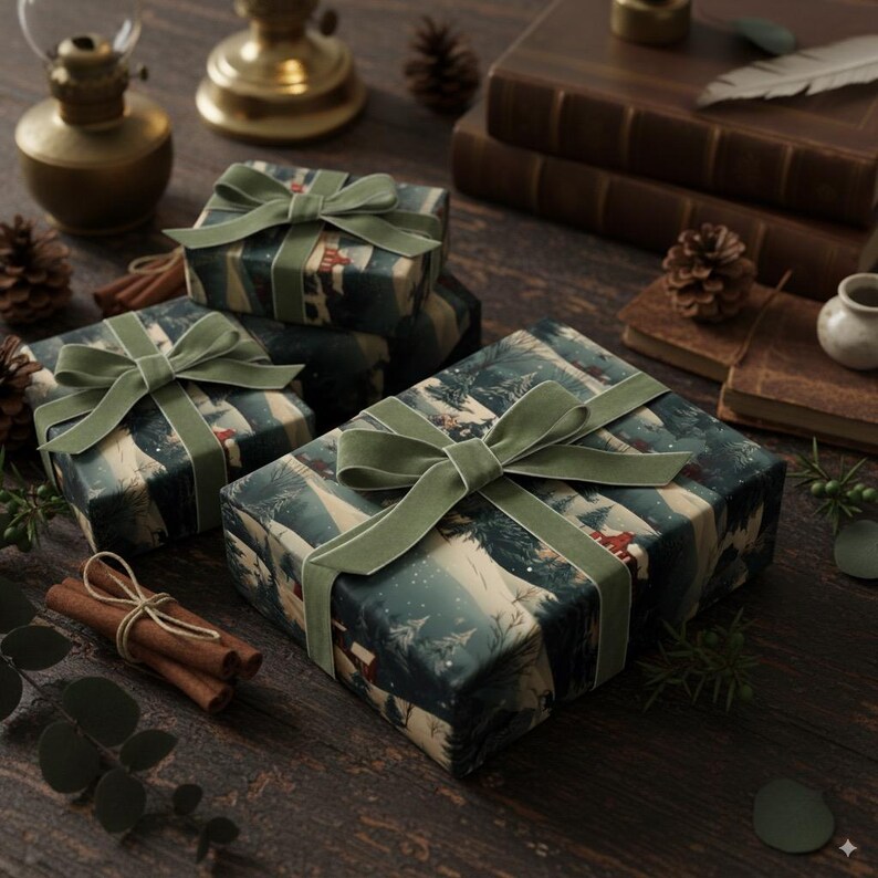 Winter Landscape Gift Wrapping Paper: Cozy Christmas Holiday Design image 2