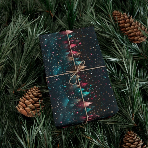 Neon Christmas Gift Wrap Starry Forest Wrapping Paper Roll Tree Bright Star  Confetti Holiday Gift Teenager Wrapping Paper Hot Pink Teal Blue 