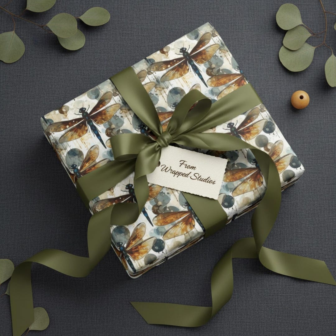Dragonfly Wrapping Paper: Orange Wings Watercolor Insect Gift Wrap - Etsy