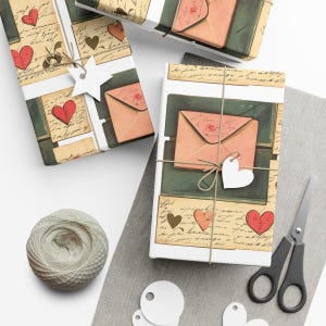 Papel de regalo vintage con forma de carta de amor, romántico, elegante sobre con diseño de corazón para ocasiones especiales, cumpleaños, bodas y aniversarios.