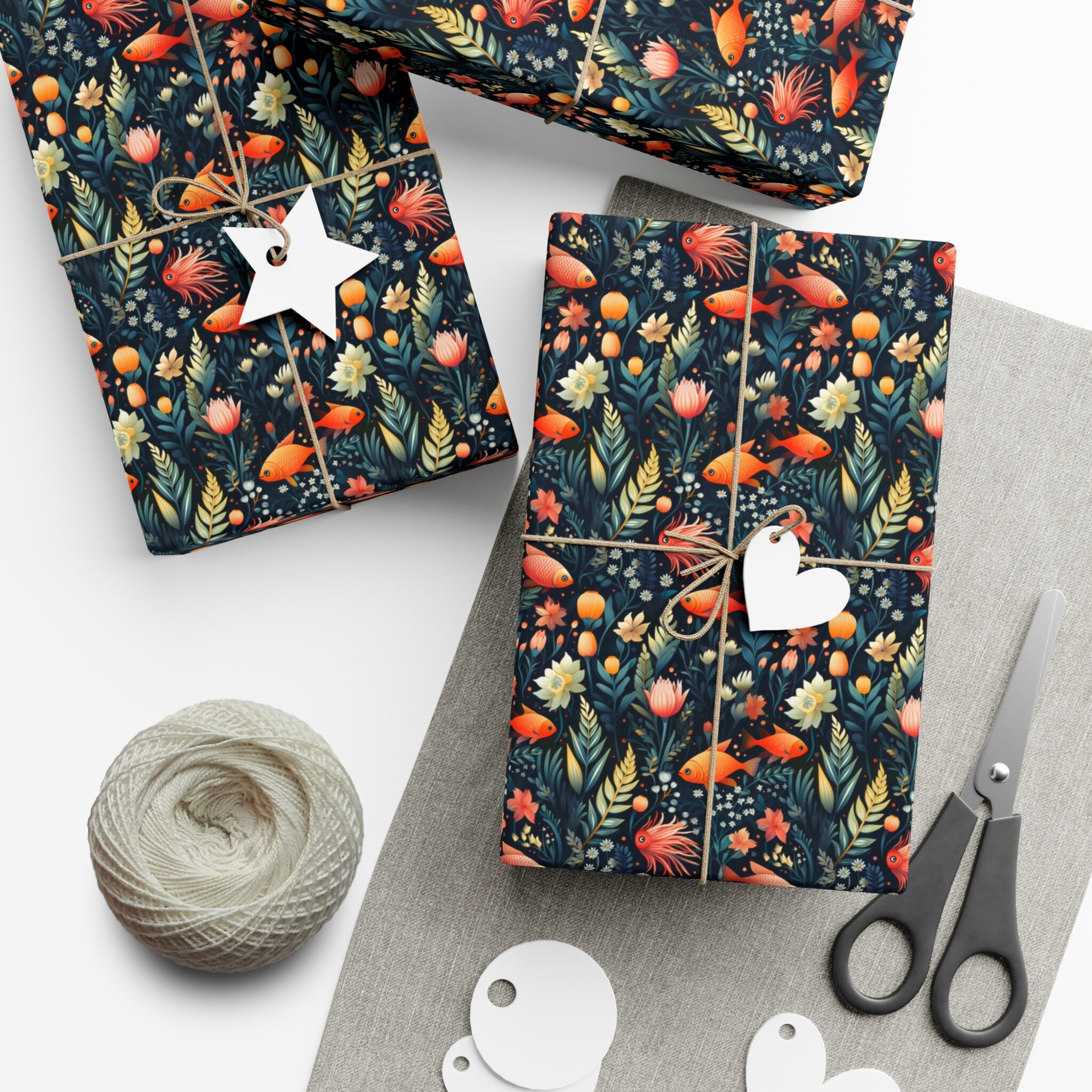 Carta Da Regalo Con Pesce - 6 Fogli Di Carta Da Regalo Per Donna - Pesce Intricato - Floreale - 10