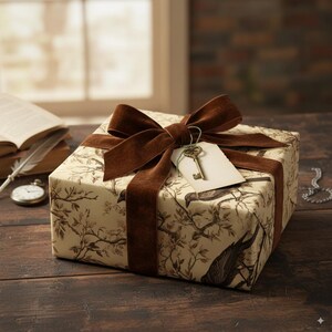 Raven Wrapping Paper: Beige Bird Tree Branch Gift Wrap