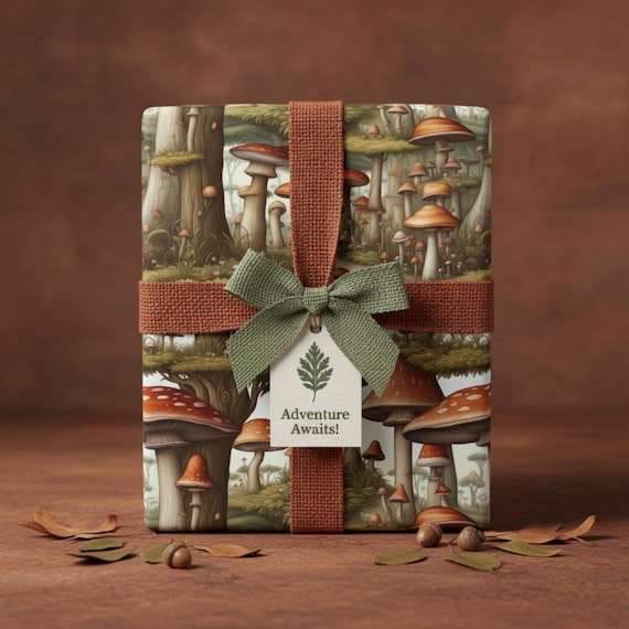 Mushroom Wrapping Paper: Earthy Forest Design, Nature Gift Wrap