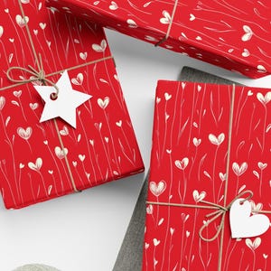 Red Floral Wrapping Paper Heart Gift Wrap Valentines Gift Love Paper Love Gift Wrap Floral Patterned Paper Romantic Gift Wrap Nature Paper