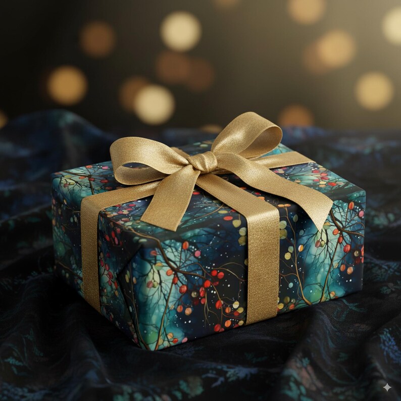Colorful Berry Branches Christmas Wrapping Paper: Modern Winter Gift Wrap image 3
