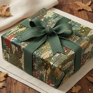 Vintage Christmas Wrapping Paper Retro Style Joyful Holiday Gift Wrap Roll Festive Christmas Tree 1950s Beautiful Retro Christmas Gift Wrap