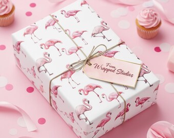 Pink Flamingo Wrapping Paper: Watercolor Bird Gift Wrap