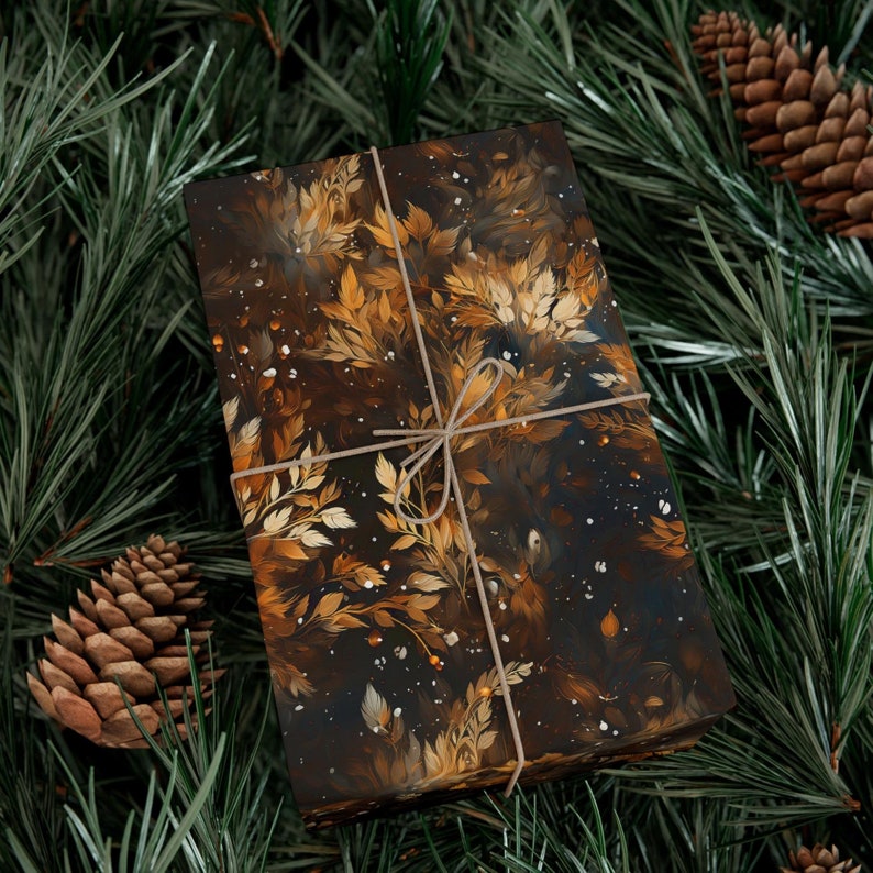 Inpakpapier herfstbladeren: donker bos herfstcadeaupapier afbeelding 3