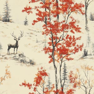 Autumn Forest Wrapping Paper Rustic Gift Wrap Fall Leaves Gift Wrap Deer Wildlife Paper Seasonal Nature Gift Wrap Roll Cream Foliage Orange