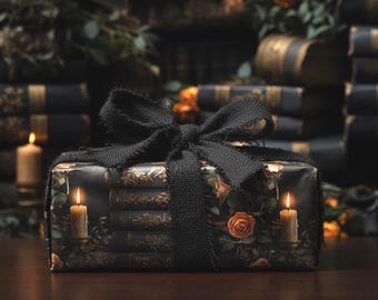 Dark Academia Wrapping Paper: Books, Roses, Candle, Library Still Life