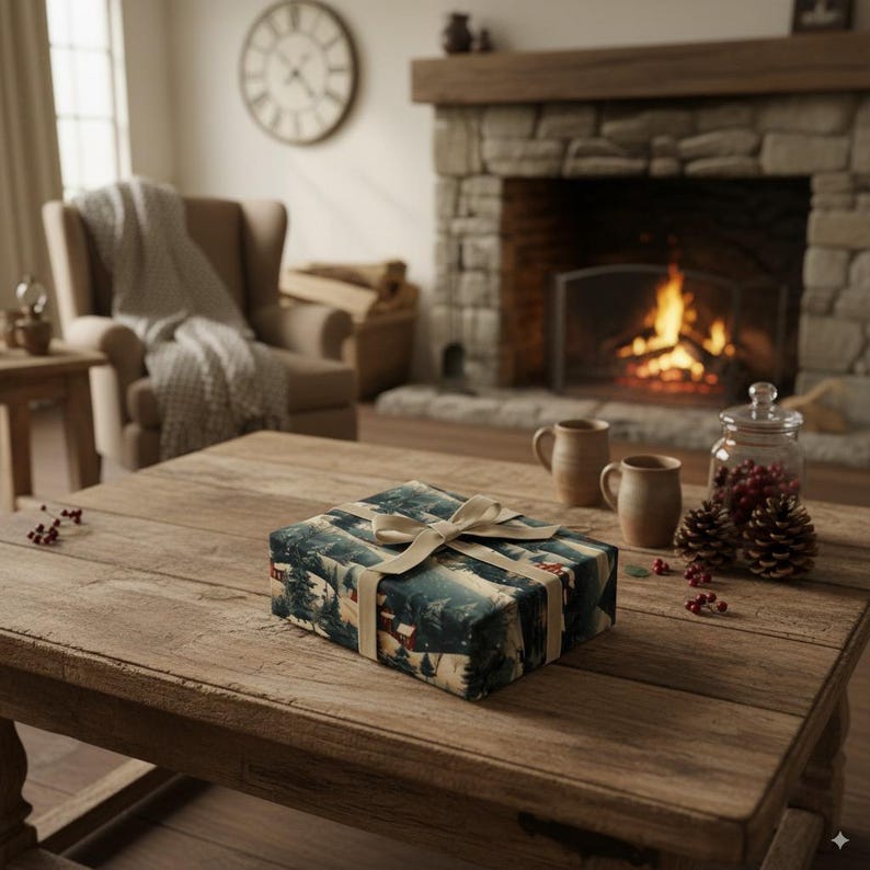 Winter Landscape Gift Wrapping Paper: Cozy Christmas Holiday Design image 3