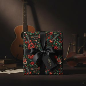 Papel de regalo para guitarra eléctrica: Envoltorio floral para regalo musical imagen 2