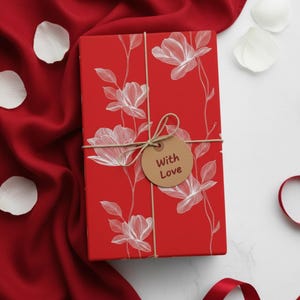 Red Floral Gift Wrap: Elegant Flower Print Wrapping Paper, Minimalist image 1