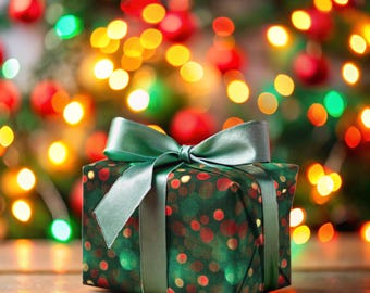 Christmas Wrapping Paper Holiday Photography Bokeh Festive Circle Wrapping Paper Colorful Polka Dots Photographer Gift Wrap Idea Green Wrap