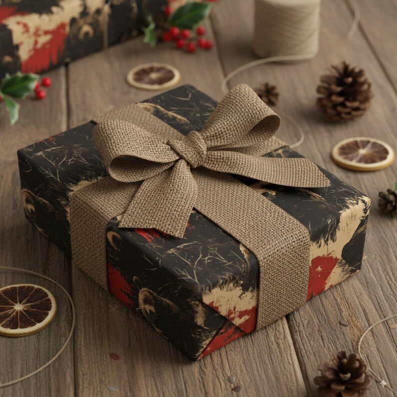 Rustic Brown Bear Wrapping Paper: Nature Forest Gift Wrap, Wilderness Camping Gift image 4