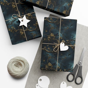 Majestic Ravens Gift Wrapping Paper Hand Drawn Birds Forest Inspired Design Thick Paper Gift Wrap Black Perfect for Any Occasion Dark Winter image 3