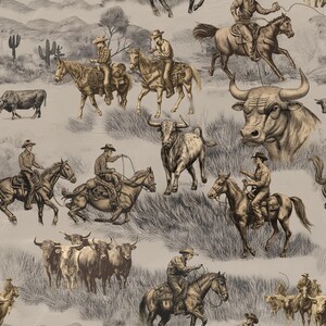Rustic Western cowboy wrapping paper in brown and beige, featuring an equestrian rodeo design, ideal for gift wrapping.