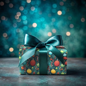 Festive Christmas Ornament & Candy Cane Wrapping Paper, Dr Seuss Style