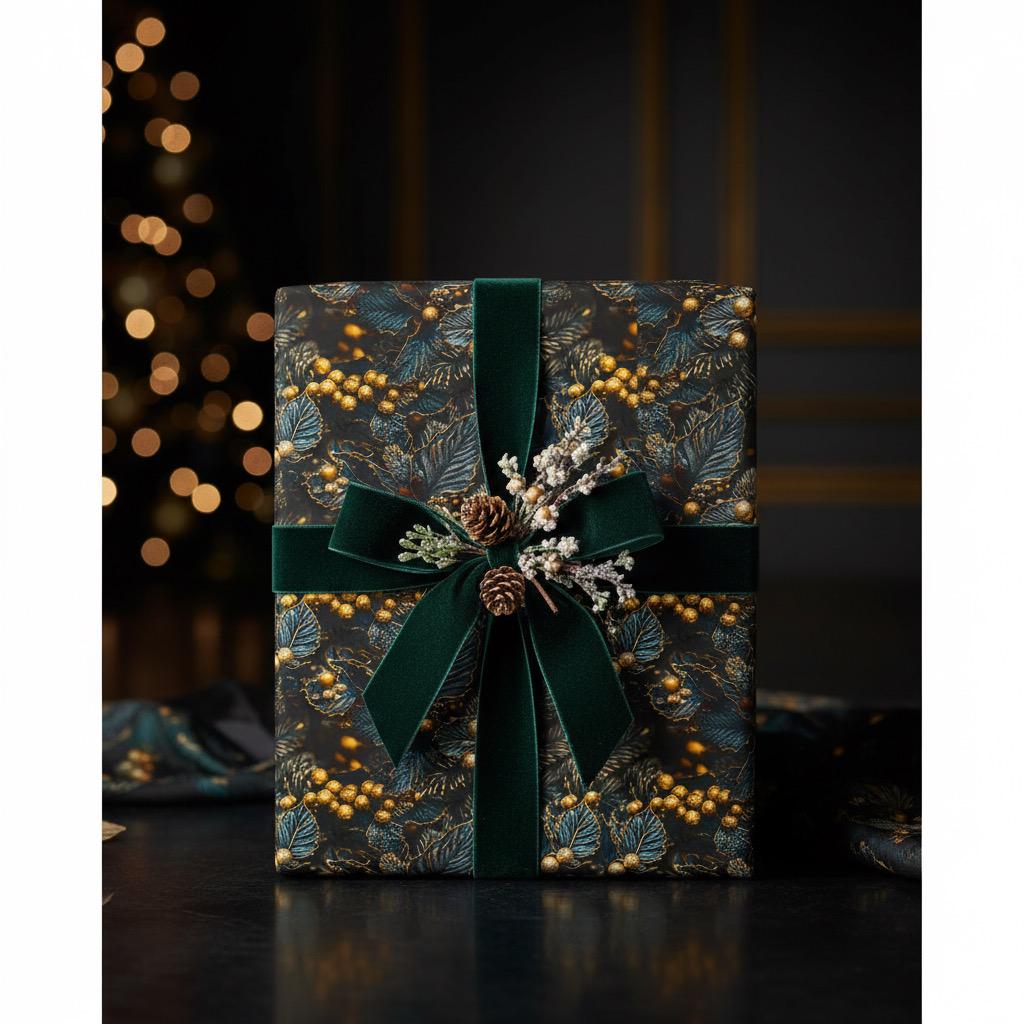 Elegant Holiday Wrapping Paper Christmas Gift Wrap Black Gold Berry ...