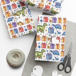 Dinosaur Birthday Wrapping Paper Kids Party Gift Wrap Colorful Dino Paper Fun Celebration Paper T-Rex Gift Wrap Festive Prehistoric Party