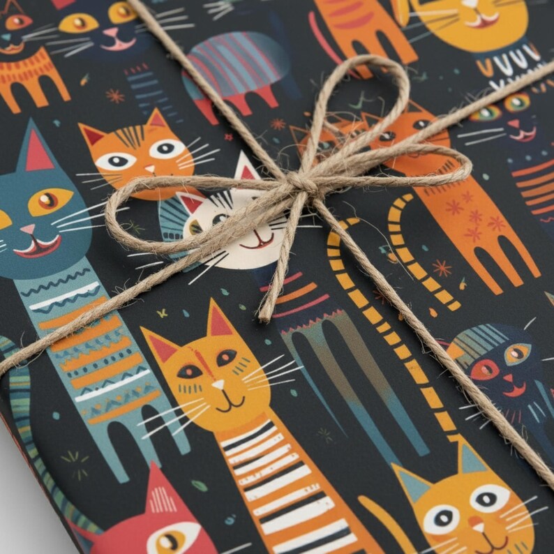 Colorful Cat Gift Wrap: Whimsical Kitten Wrapping Paper image 5