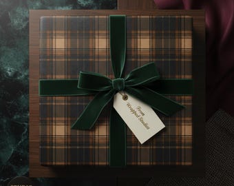 Rustic Brown Plaid Wrapping Paper: Cozy Woodland Black Gift Wrap, Masculine Gift