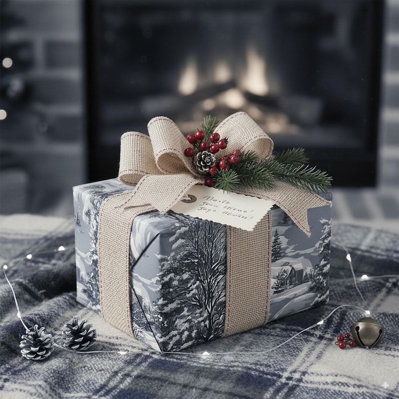 Winter Village Christmas Wrapping Paper Roll: Snowy Landscape Gift Wrap for Holidays image 2
