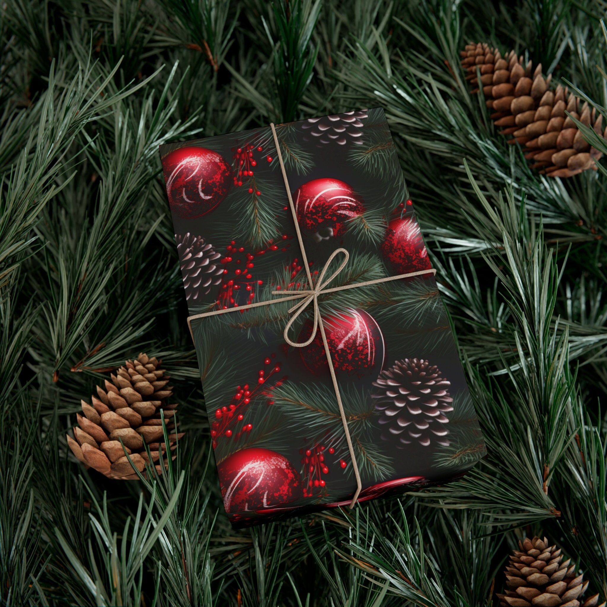 Festive Sprigs Wrapping Paper, Christmas Gift Wrap, Pinecone Gift