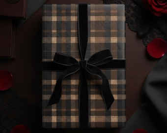Plaid Wrapping Paper Black Brown Check Gift Wrap Roll for Holiday or Birthday Presents