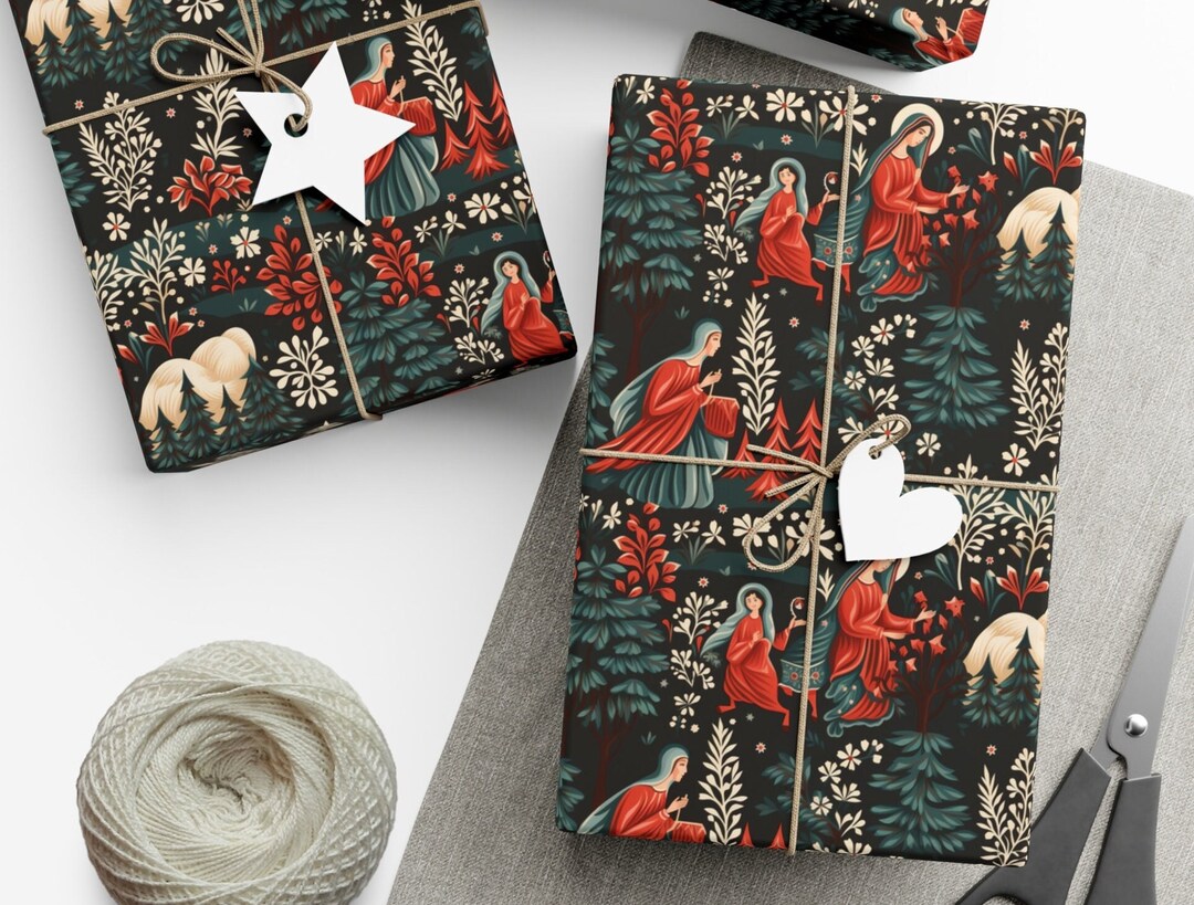Virgin Mary Christmas Wrapping Paper Religious Gift Wrap Christian