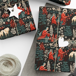 Virgin Mary Christmas Wrapping Paper Religious Gift Wrap Christian Wrapping Paper Christmas Gift Wrap Forest Scenery Floral Jesus Christ