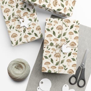 Mushroom Leaf Wrapping Paper Nature Inspired Gift Wrap Rustic Woodland Design Earthy Tones Premium Paper Perfect for Birthdays Holidays