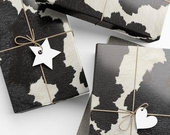 Cow Print Wrapping Paper Cowboy Gift Wrap Rustic Farmhouse Chic Paper Black and White Gift Wrap Animal Gift Wrapping Paper Roll Holstein