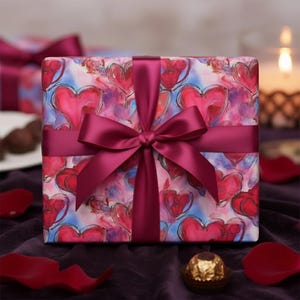 Colorful Heart Wrapping Paper Valentine Gift Wrap Floral Love Paper Romantic Gift Wrap Heart Pattern Birthday Celebration Paper Pink Red