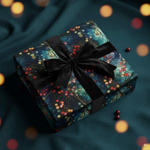 Colorful Berry Branches Christmas Wrapping Paper: Modern Winter Gift Wrap image 2