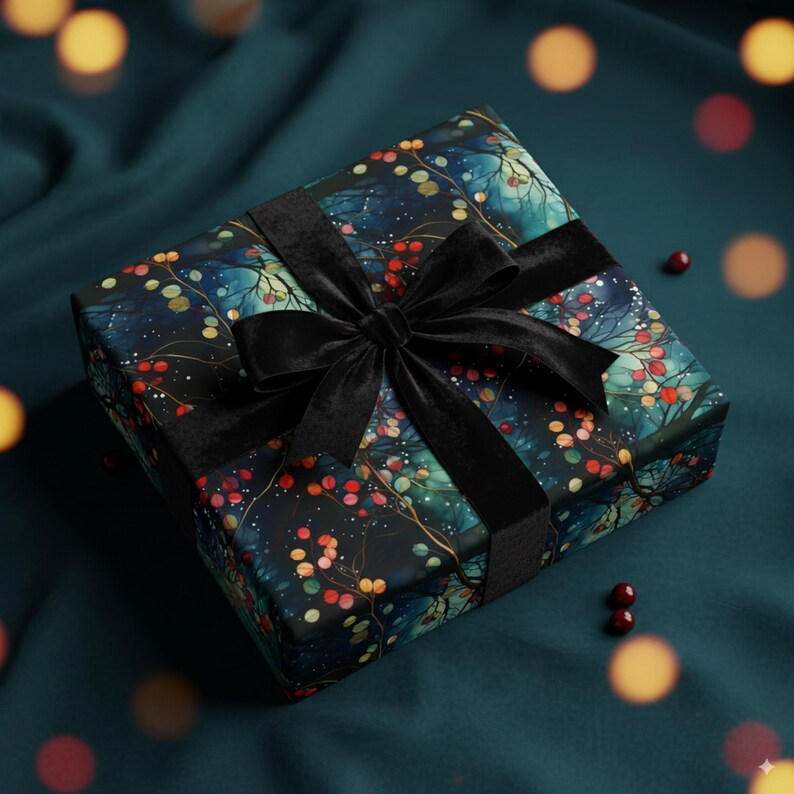 Colorful Berry Branches Christmas Wrapping Paper: Modern Winter Gift Wrap image 2