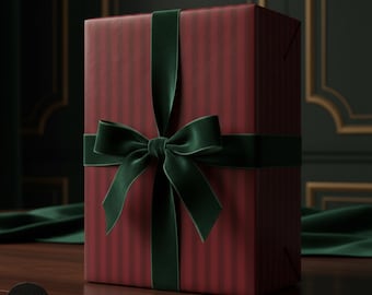 Burgundy Striped Wrapping Paper: Classic Elegant Holiday Gift Wrap for Christmas Presents