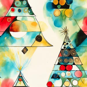 Abstract Christmas Wrapping Paper Colorful Gift Wrap Holiday Paper Festive Gift Wrap Geometric Christmas Tree Design Christmas Art Paper image 7