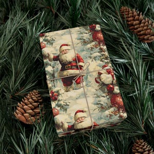 Vintage Santa Claus Wrapping Paper Holiday Gift Wrap Christmas Paper Festive Santa Gift Wrap Winter Wonderland Paper Design image 6