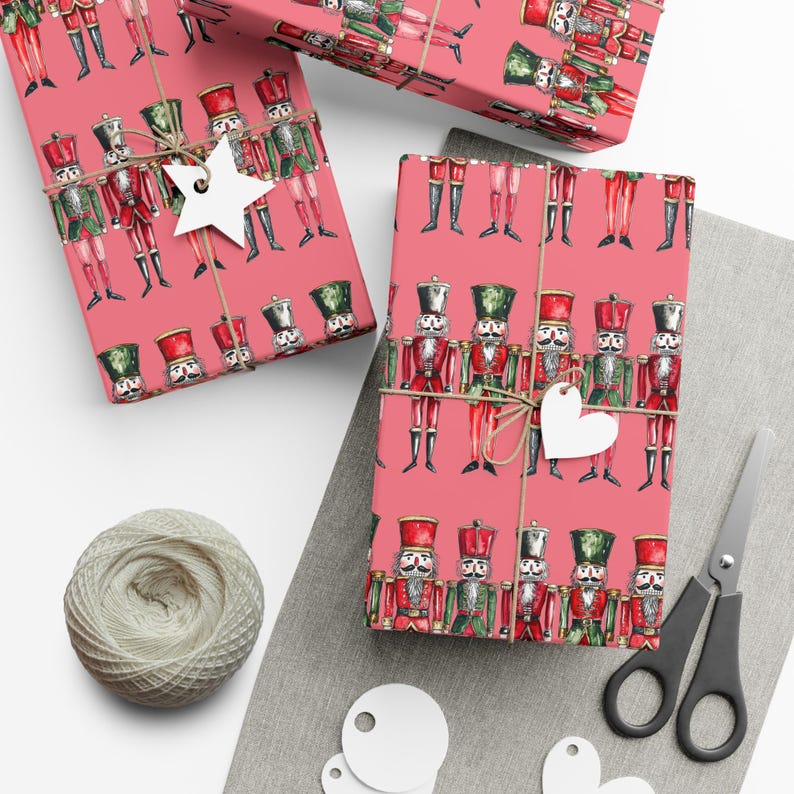 Nutcracker Christmas Wrapping Paper: Pink Red Green Holiday Gift Wrap image 5