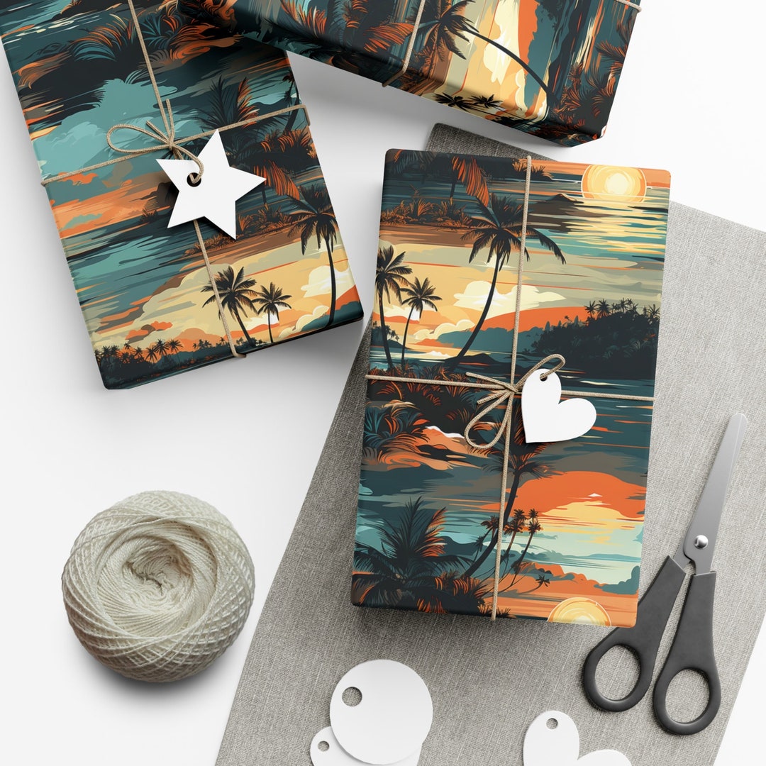 Tropical Paradise Wrapping Paper Sunset Beach Gift Wrap Palm Trees