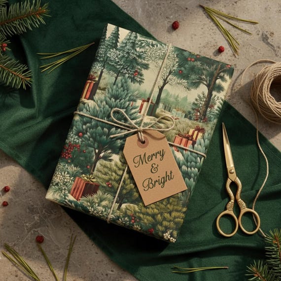 Papier Cadeau Vintage Noël Kraft 10 Feuilles 50×70 Cm – Motifs Sapins, Rennes & Flocons, Épaissi 100g